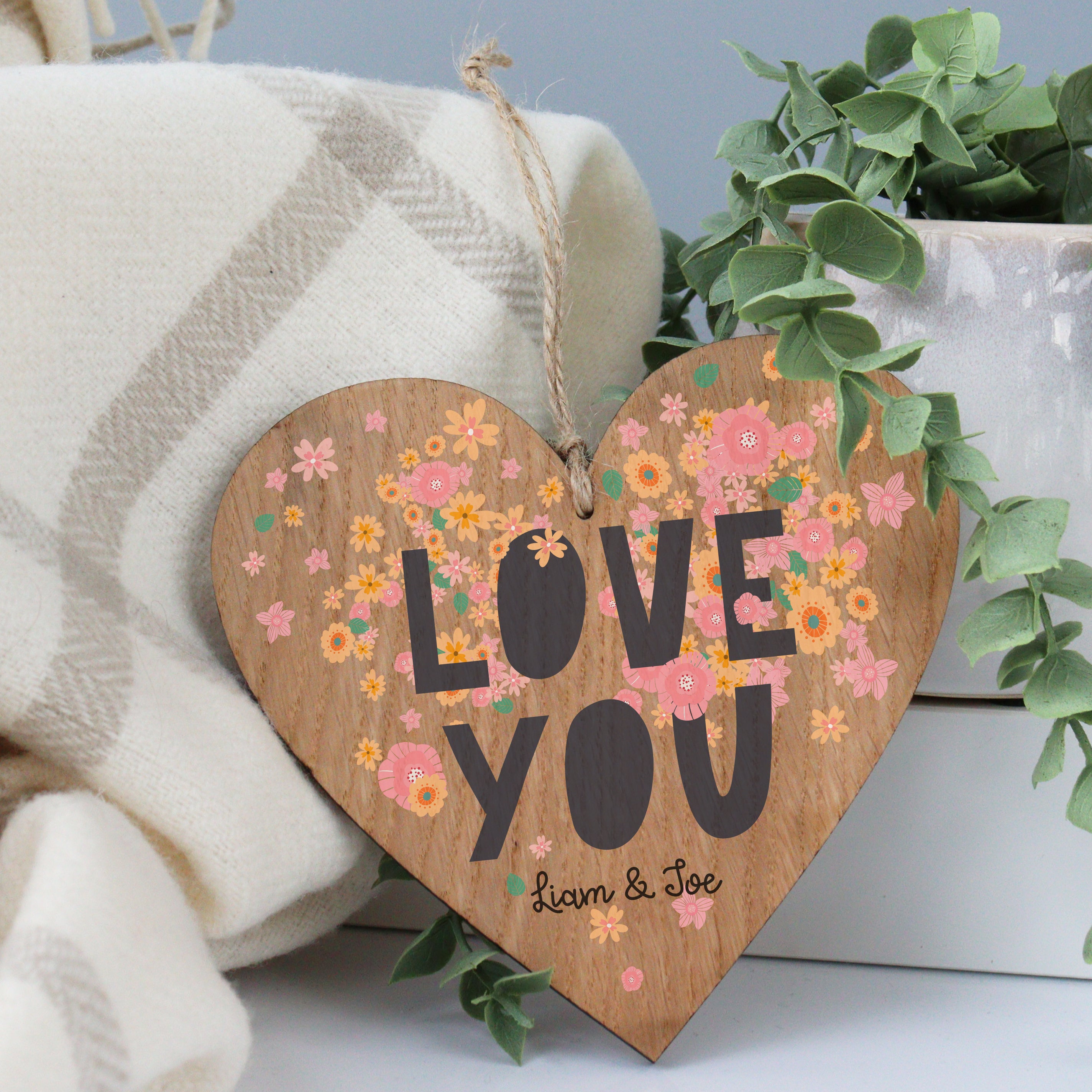 Personalised Love You Wooden Hanging Heart