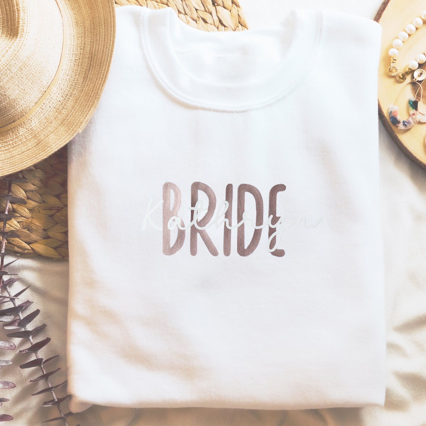 White And Rose Gold Personalised Bride Sweatshirt