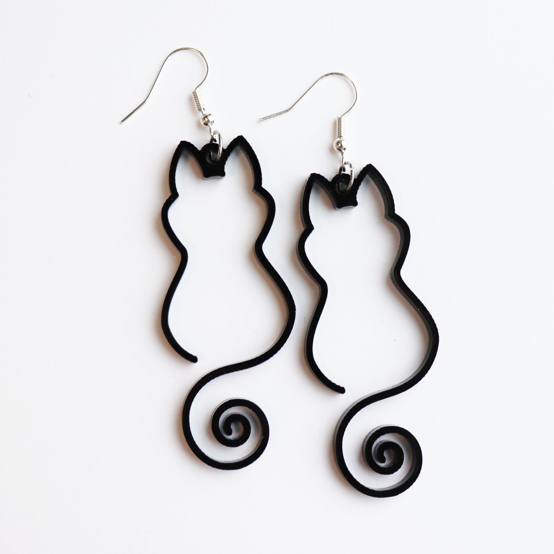 black cat silhouette large hanging black acrylc statement earrings perfect for halloween