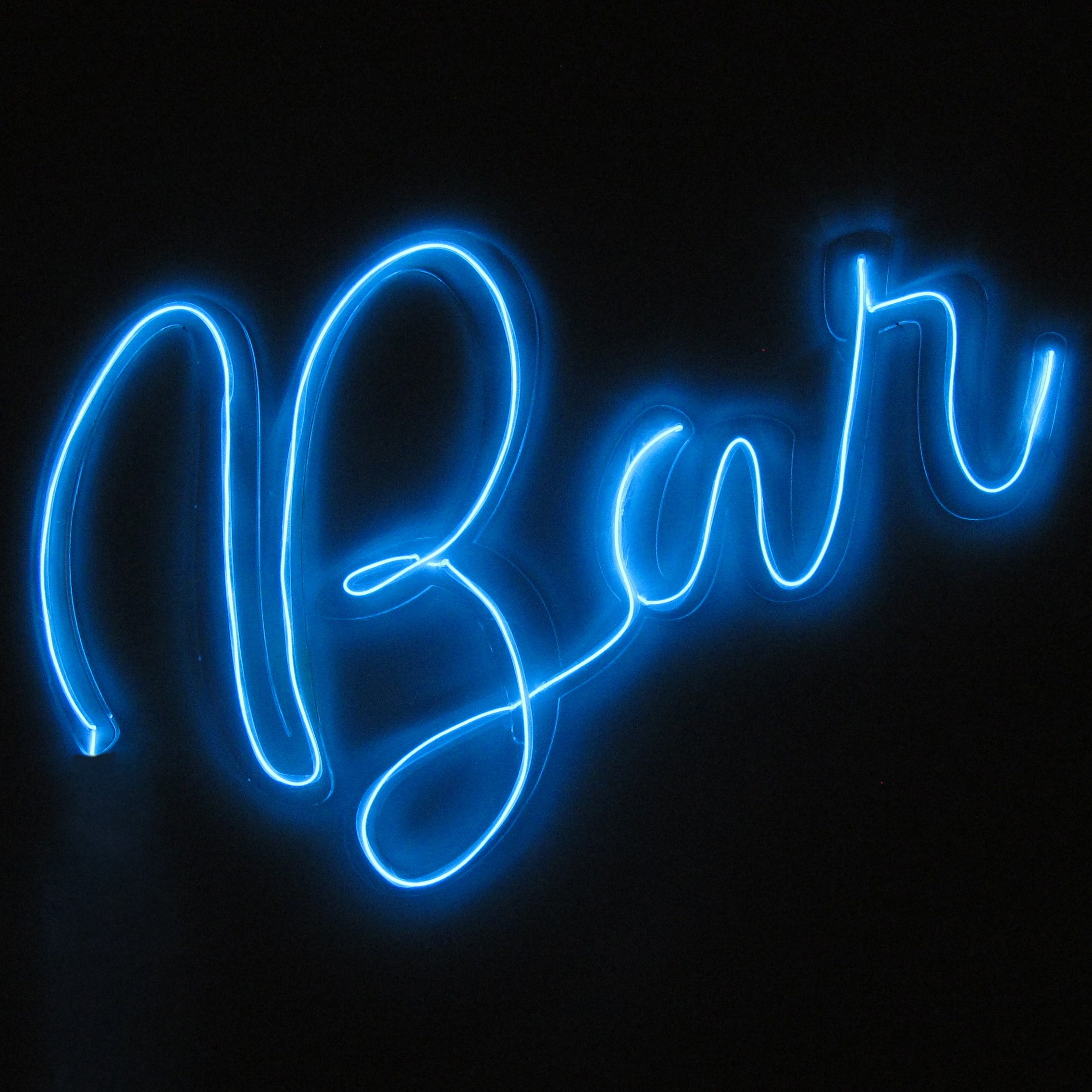 Pink Bar sign made from neon blue EL wire battery operated