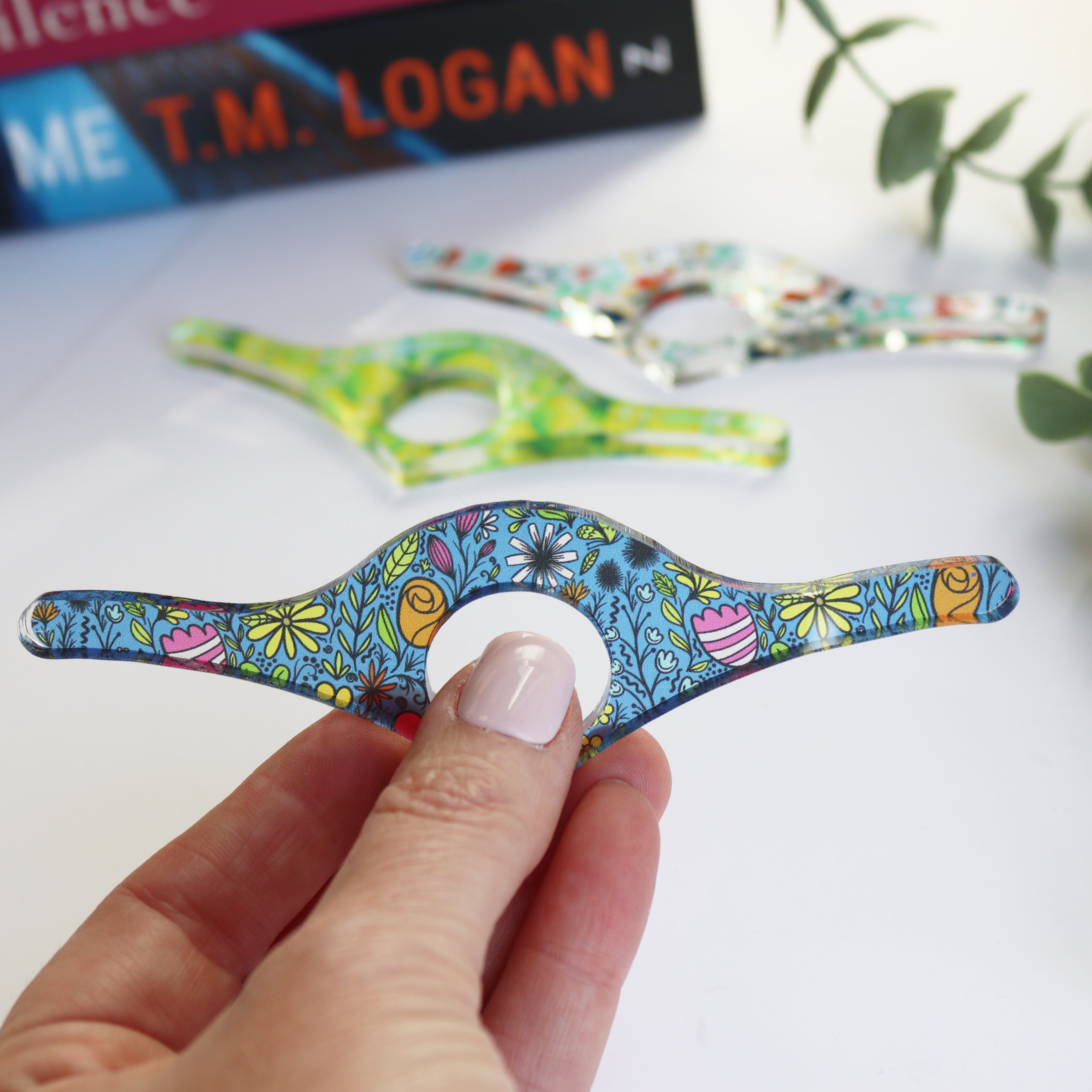 blue floral acrylic book page holder