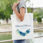 Personalised blue flower printed bridal party tote bag