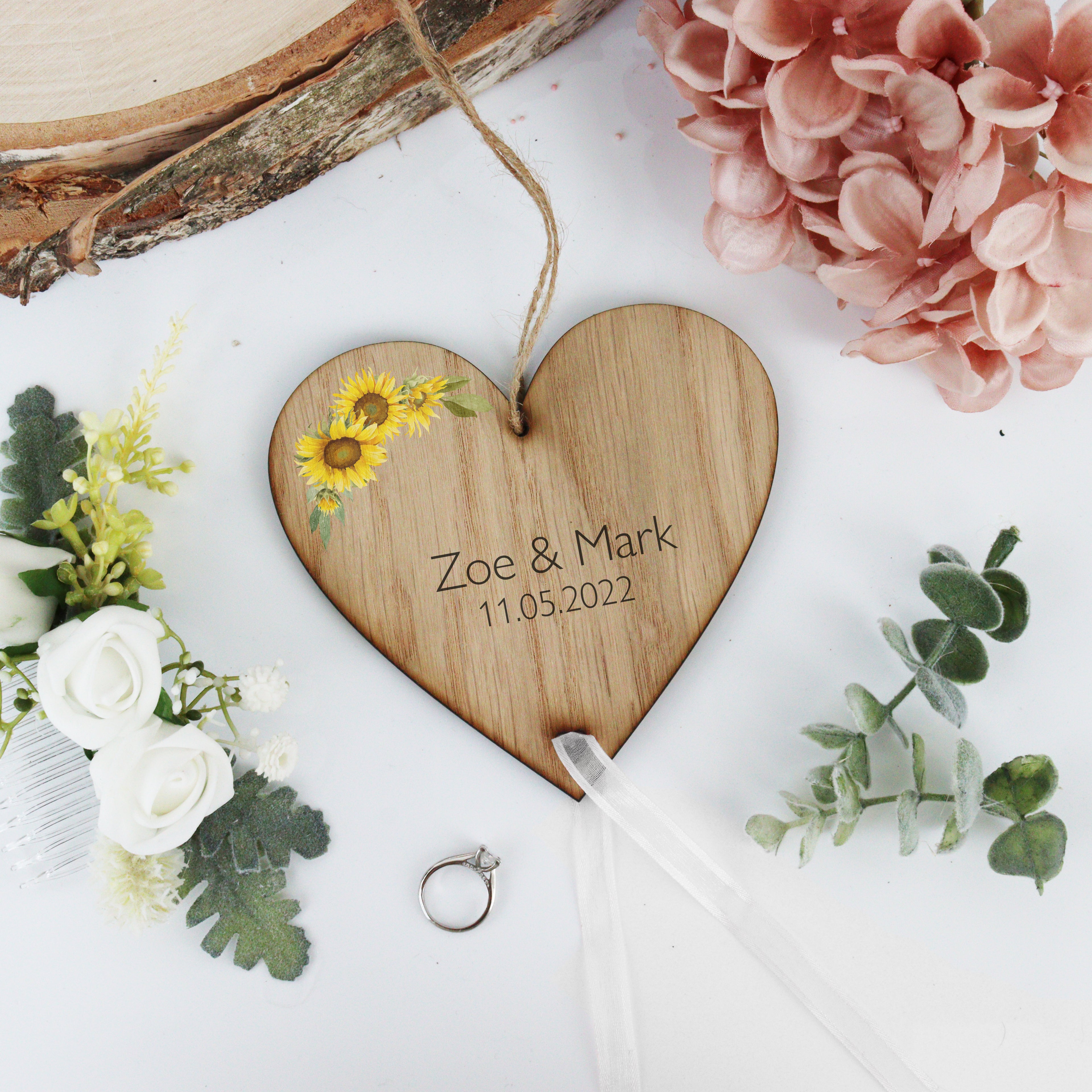 Personalised Wedding Ring Bearer Holder - Sunflower