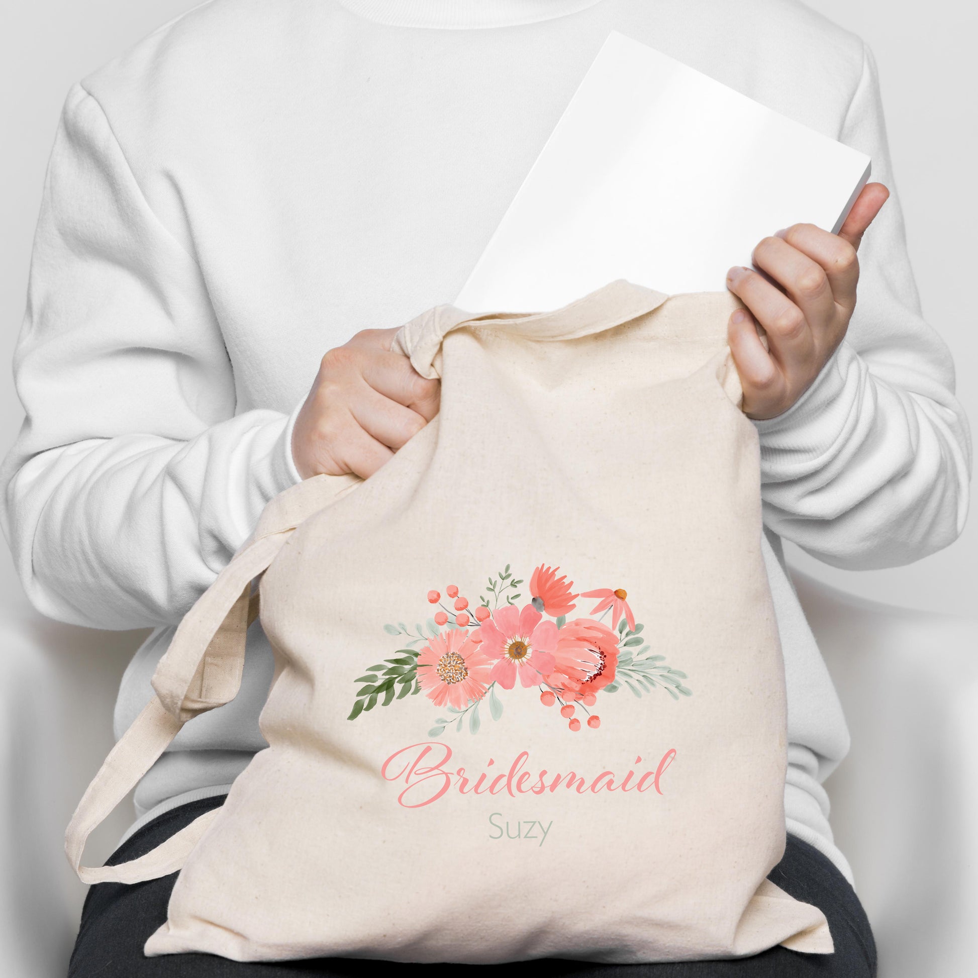 Personalised Bridal Party Tote Bag with Floral Design