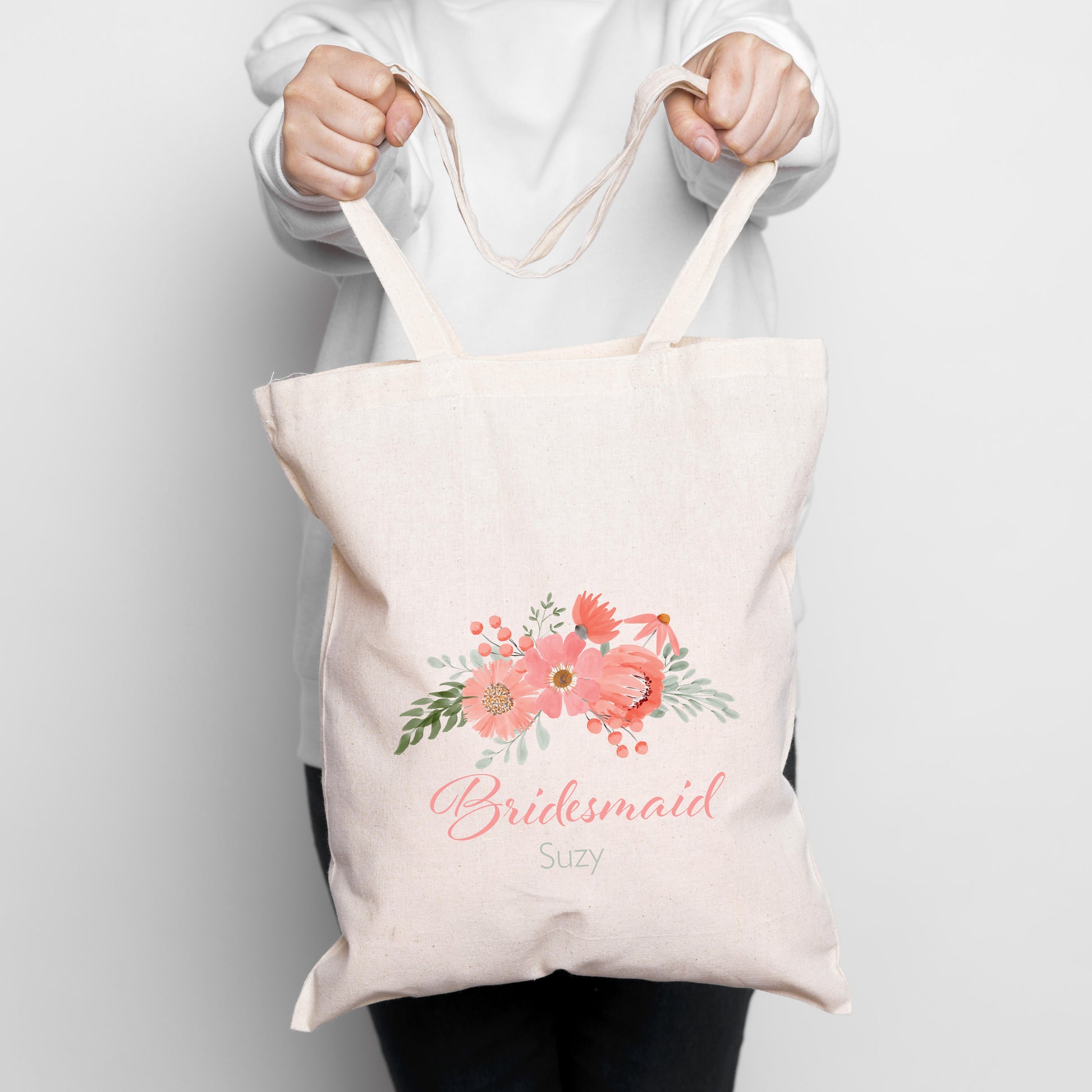 Bridal Party Personalised Tote Bags Peach And Sage