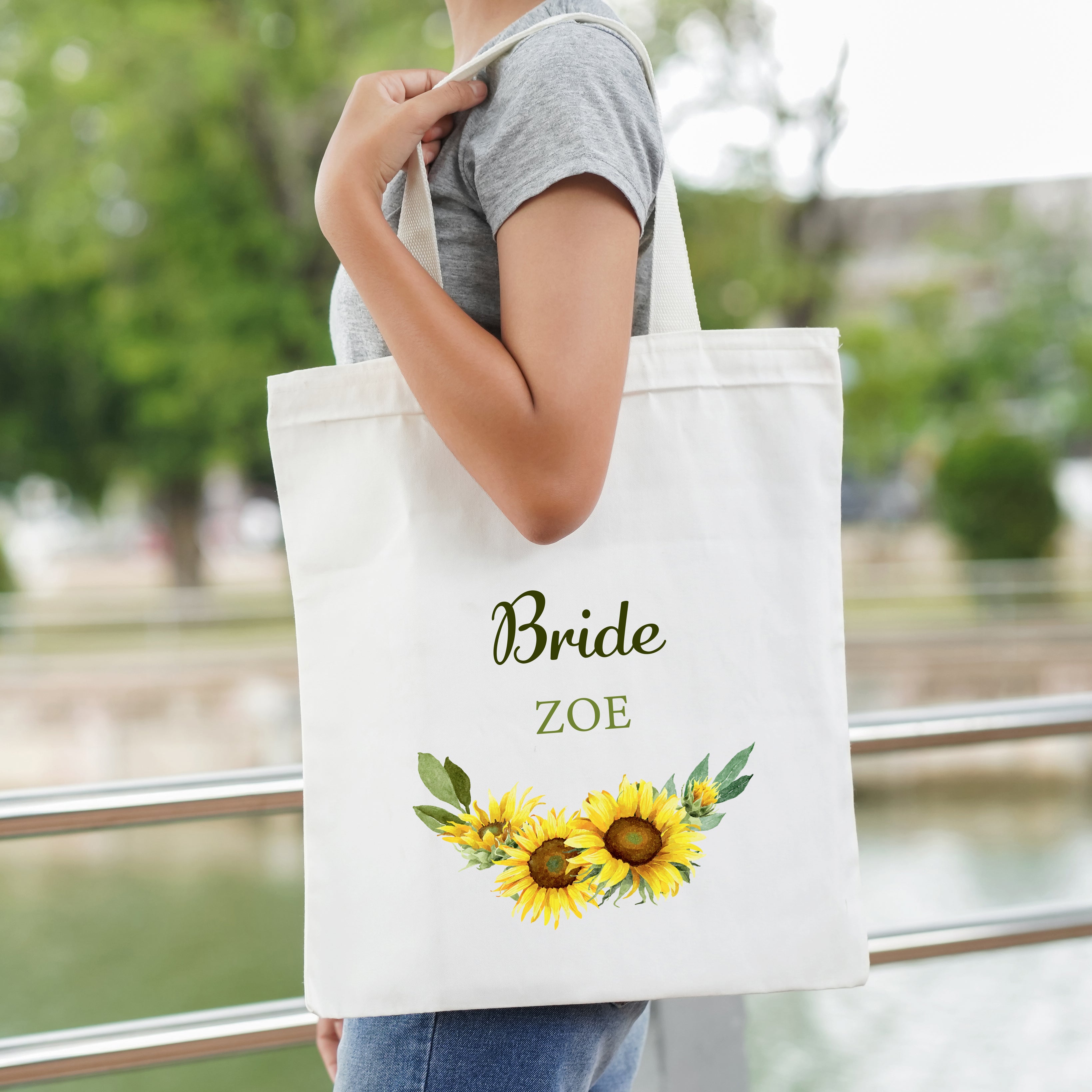 Personalised Bridal Party Tote Bag with Floral Design