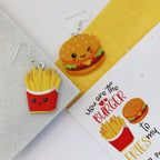 burger to my fries funny valentines earrings gift for her gift for him bright unusual earrings