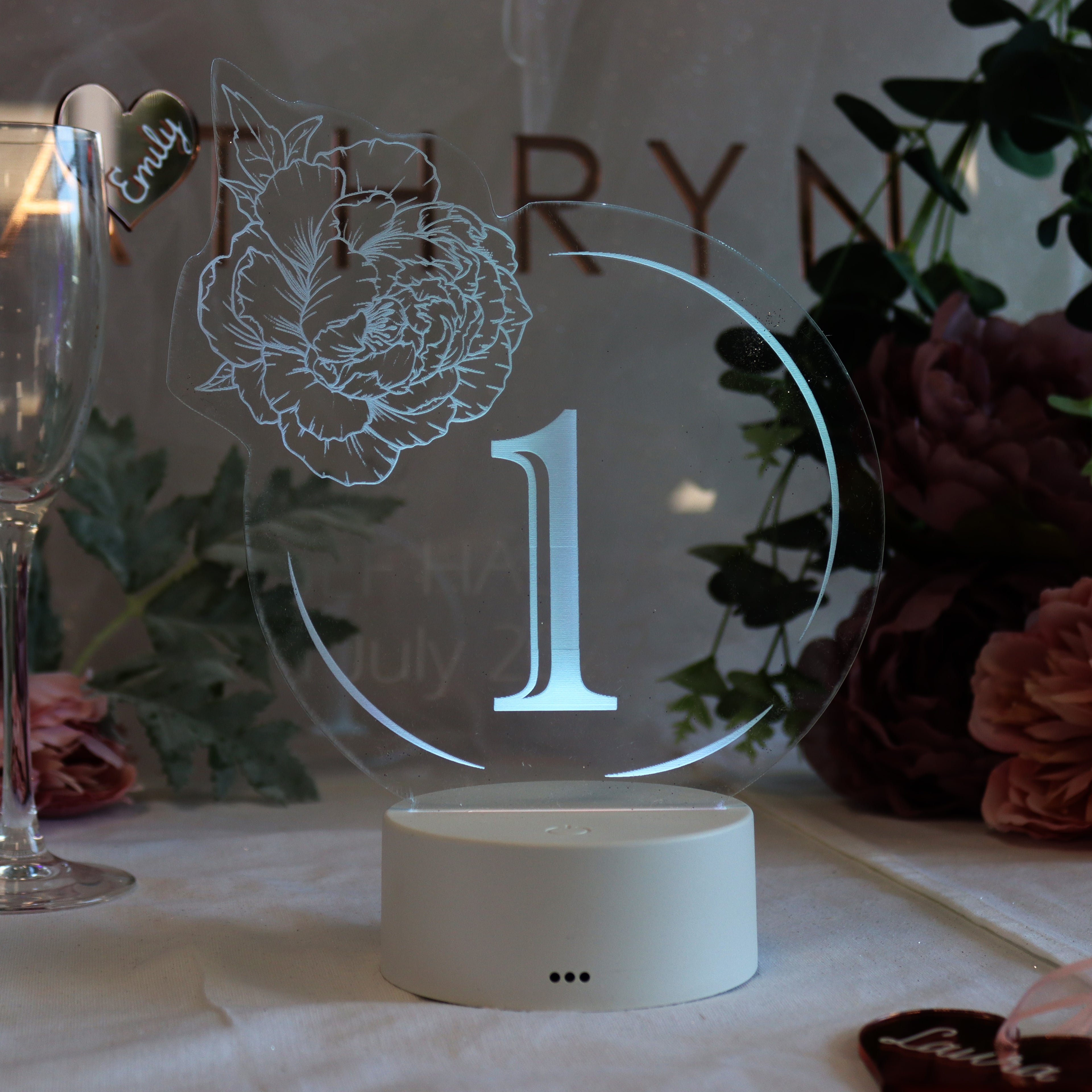 Light Up Wedding Centrepiece Table Number