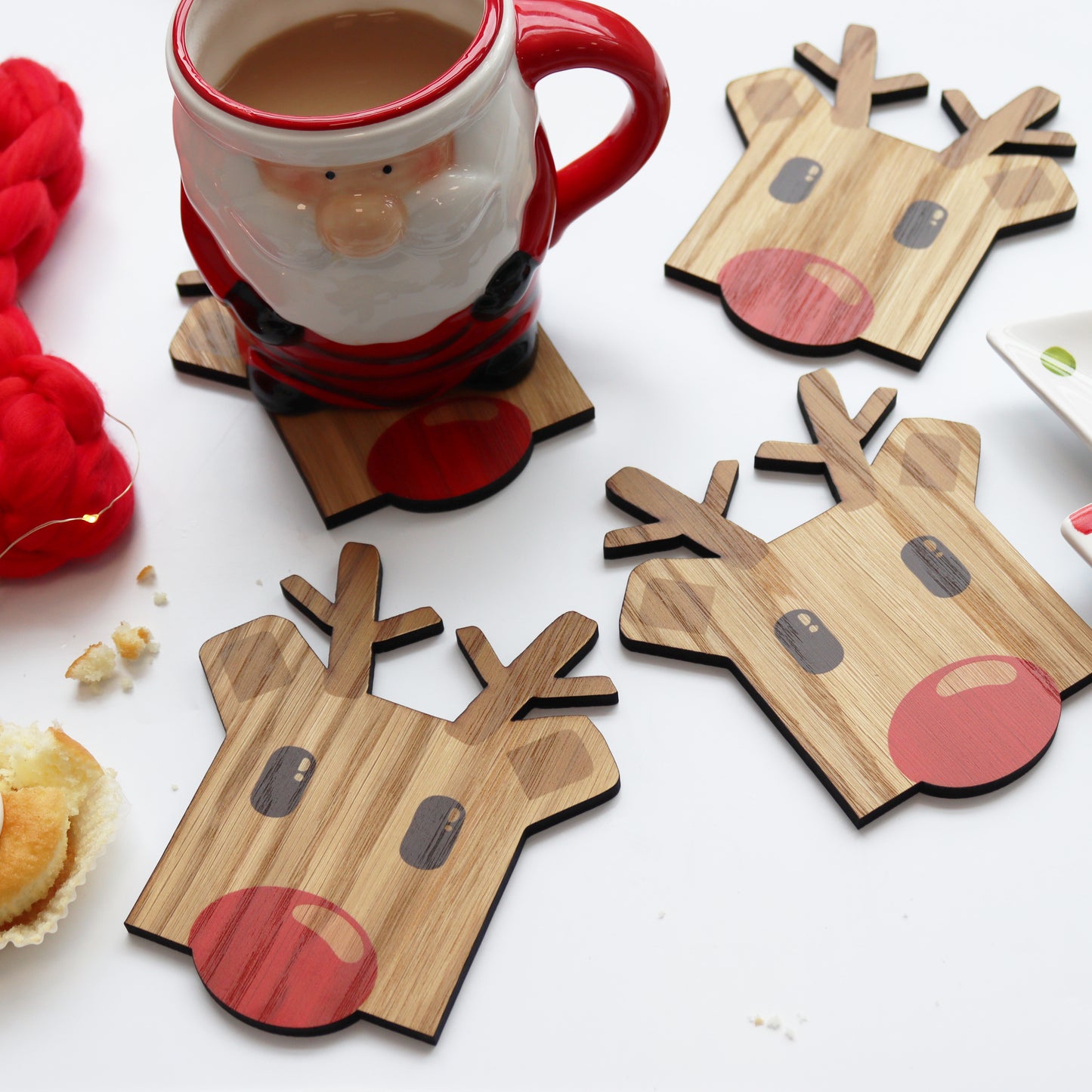 Set Of Four Wooden Rudolph Reindeer Coasters
