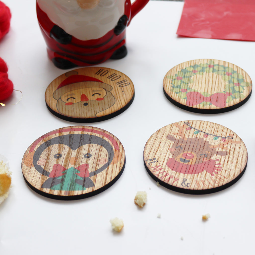 Set Of Four Christmas Character Wooden Coasters