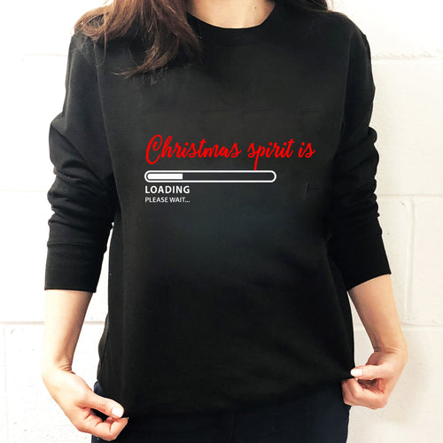 Funny Christmas jumper with a loading bar and 'Christmas spirit is loading'