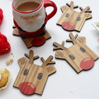 Set Of Four Wooden Rudolph Reindeer Coasters