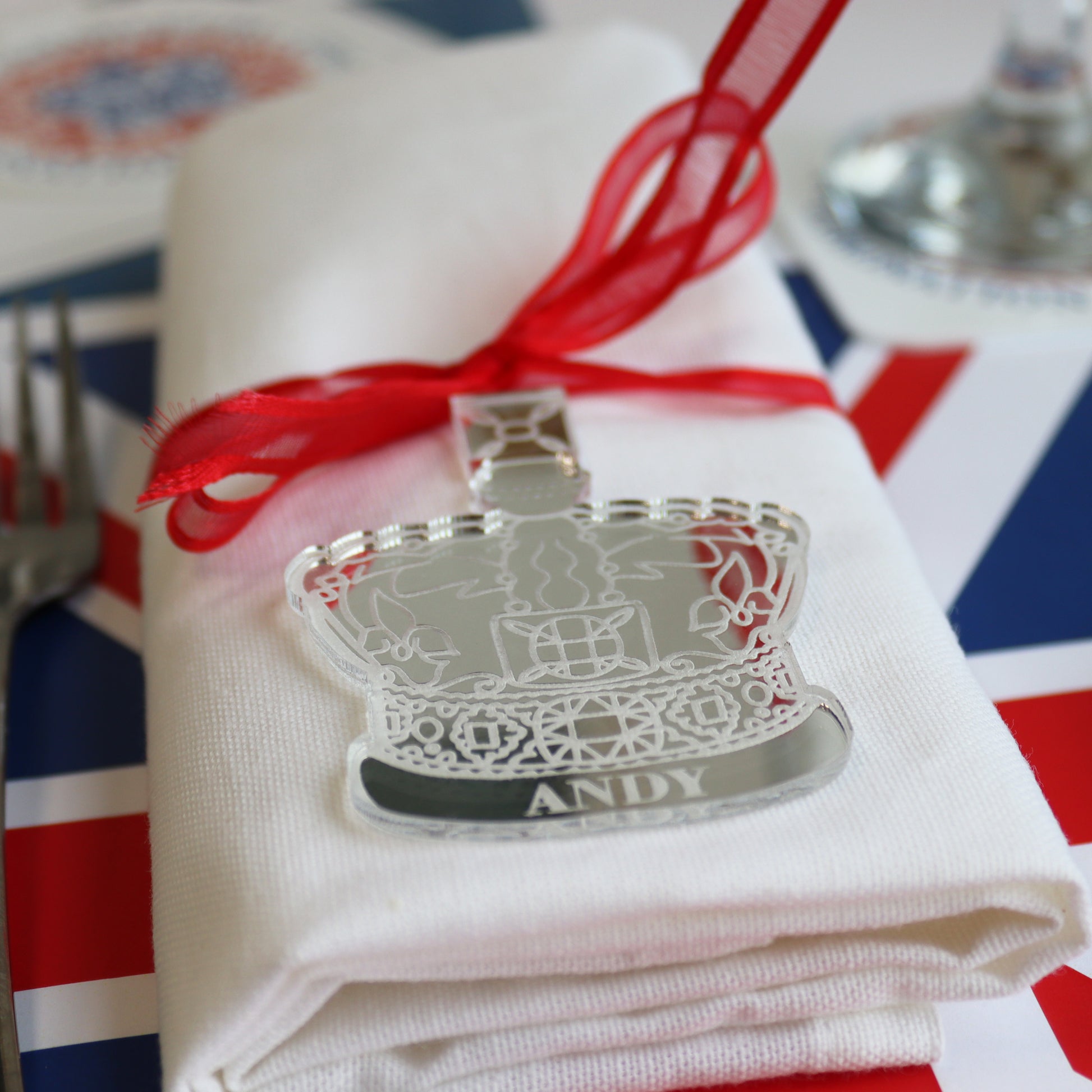 cilver corwn personalised King Charles III coronation table place setting
