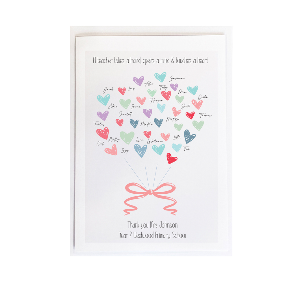 Thank You Teacher Hearts Card