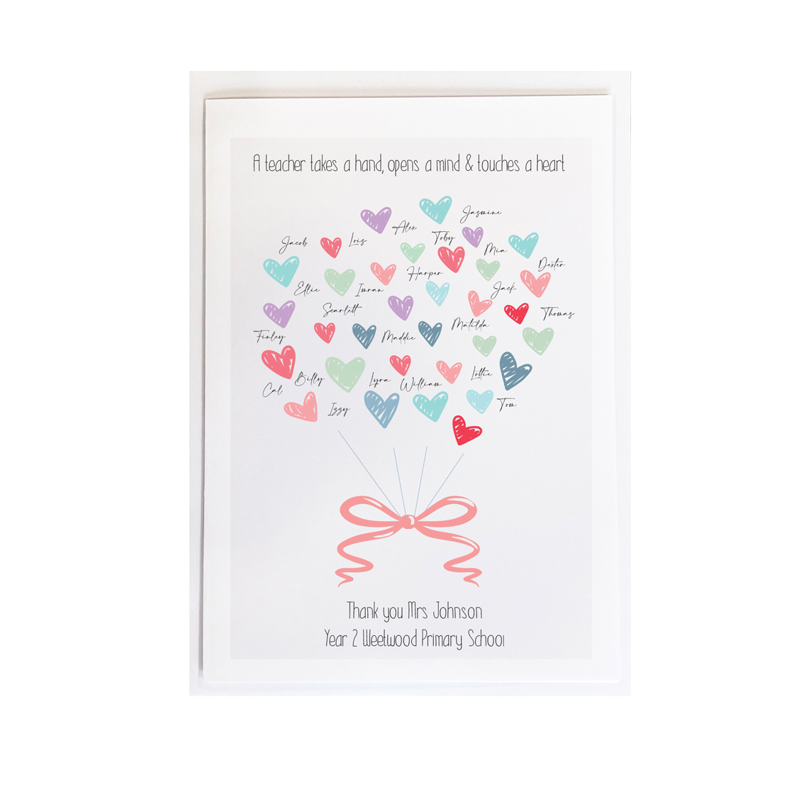 Thank You Teacher Hearts Card