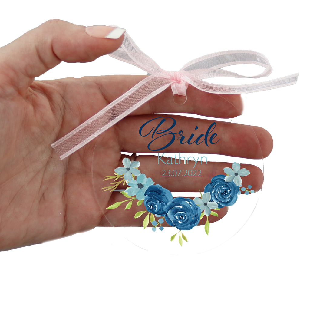 Personalised Clear Wedding Hanger Blue Rose