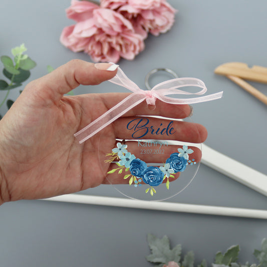 Personalised Clear Wedding Hanger Blue Rose