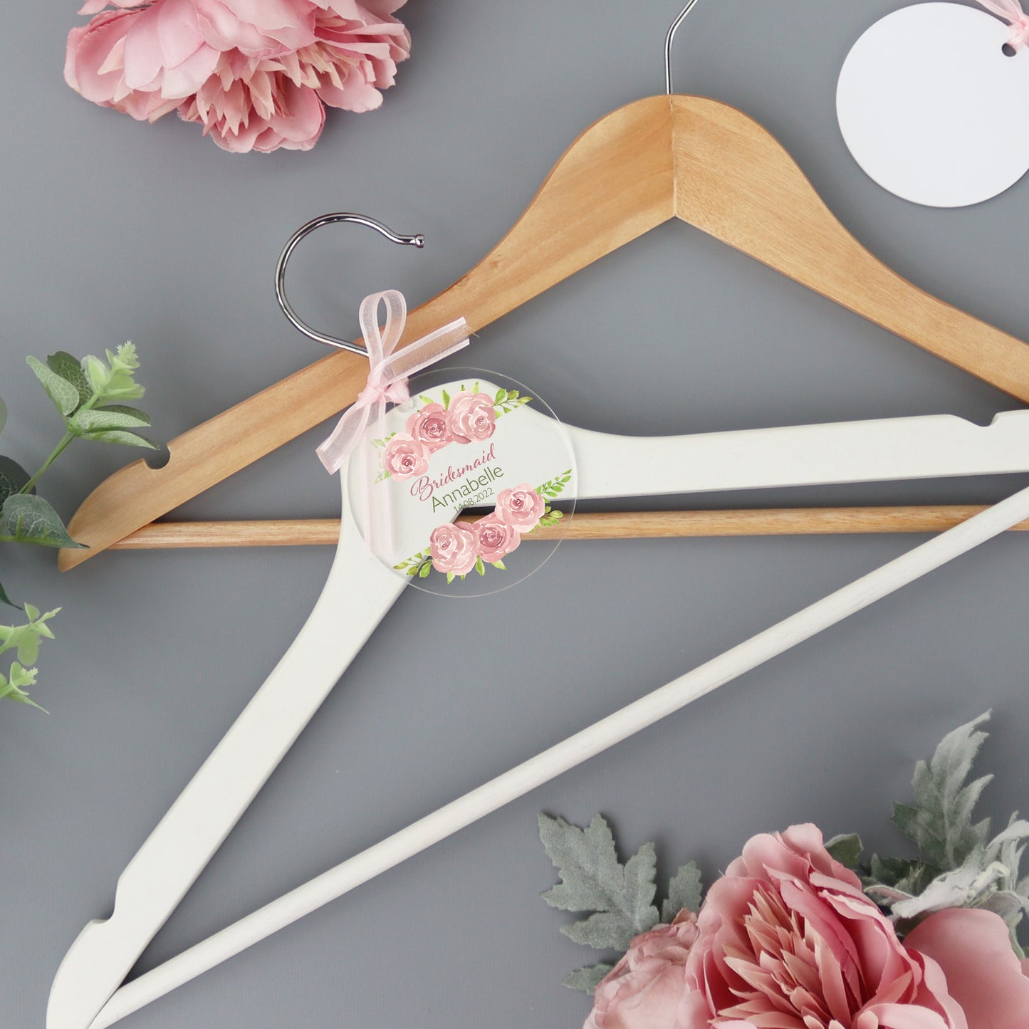 Personalised Clear Wedding Hanger Pink Rose