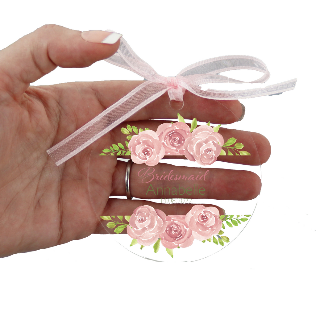 Personalised Clear Wedding Hanger Pink Rose