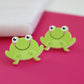 close up of cute you are toadally awesome frog acrylic earrings gift for friend valentines day gift