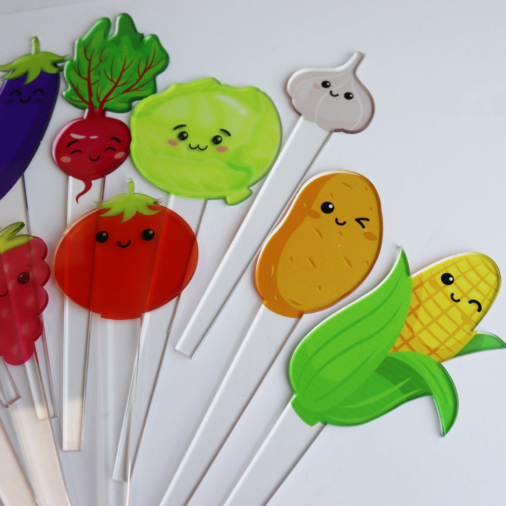Set Of 12 Cute Veg And Fruit Plant Markers