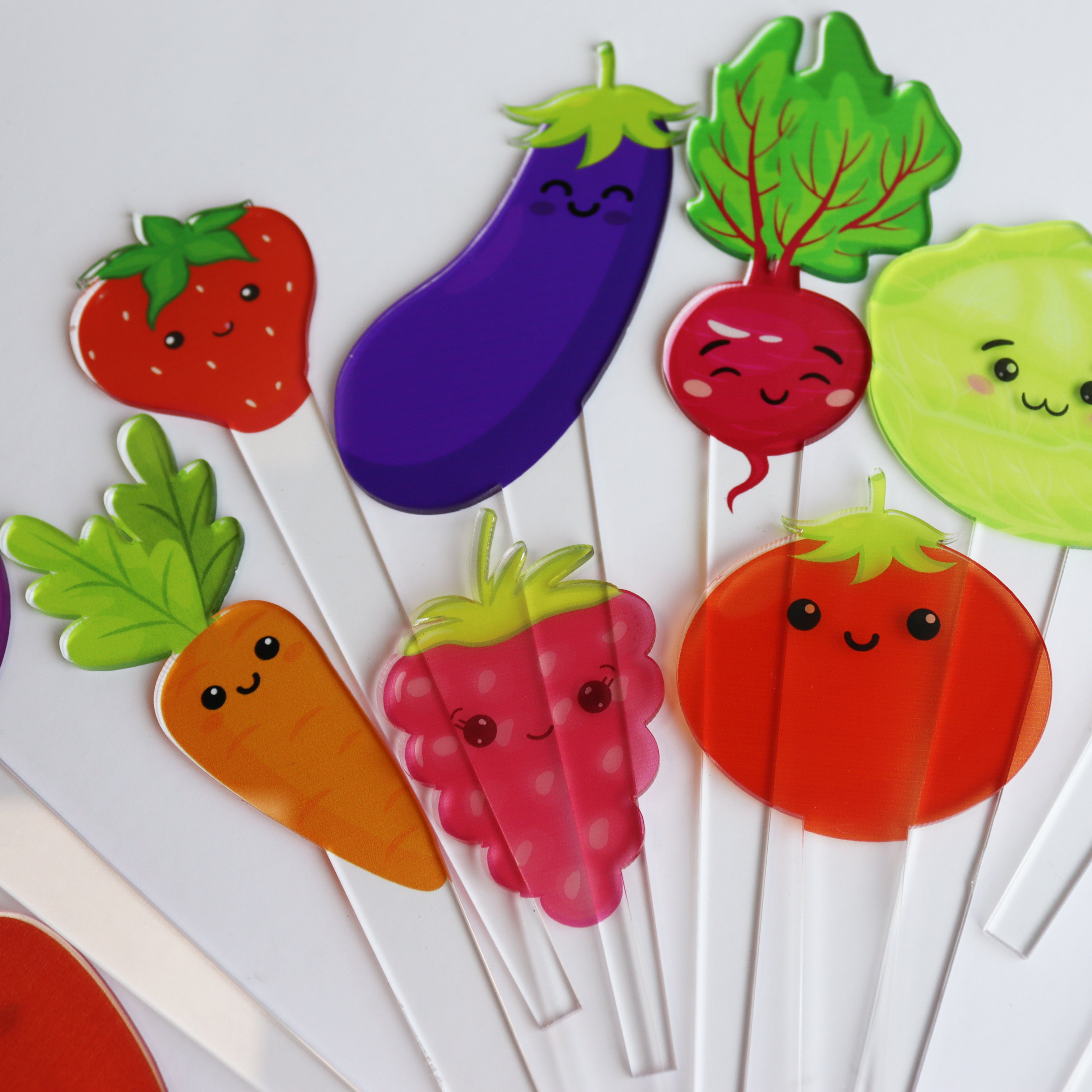 Set Of 12 Cute Veg And Fruit Plant Markers