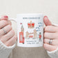 commemorative white mug with painted London scene and crown for King Charles III coronation