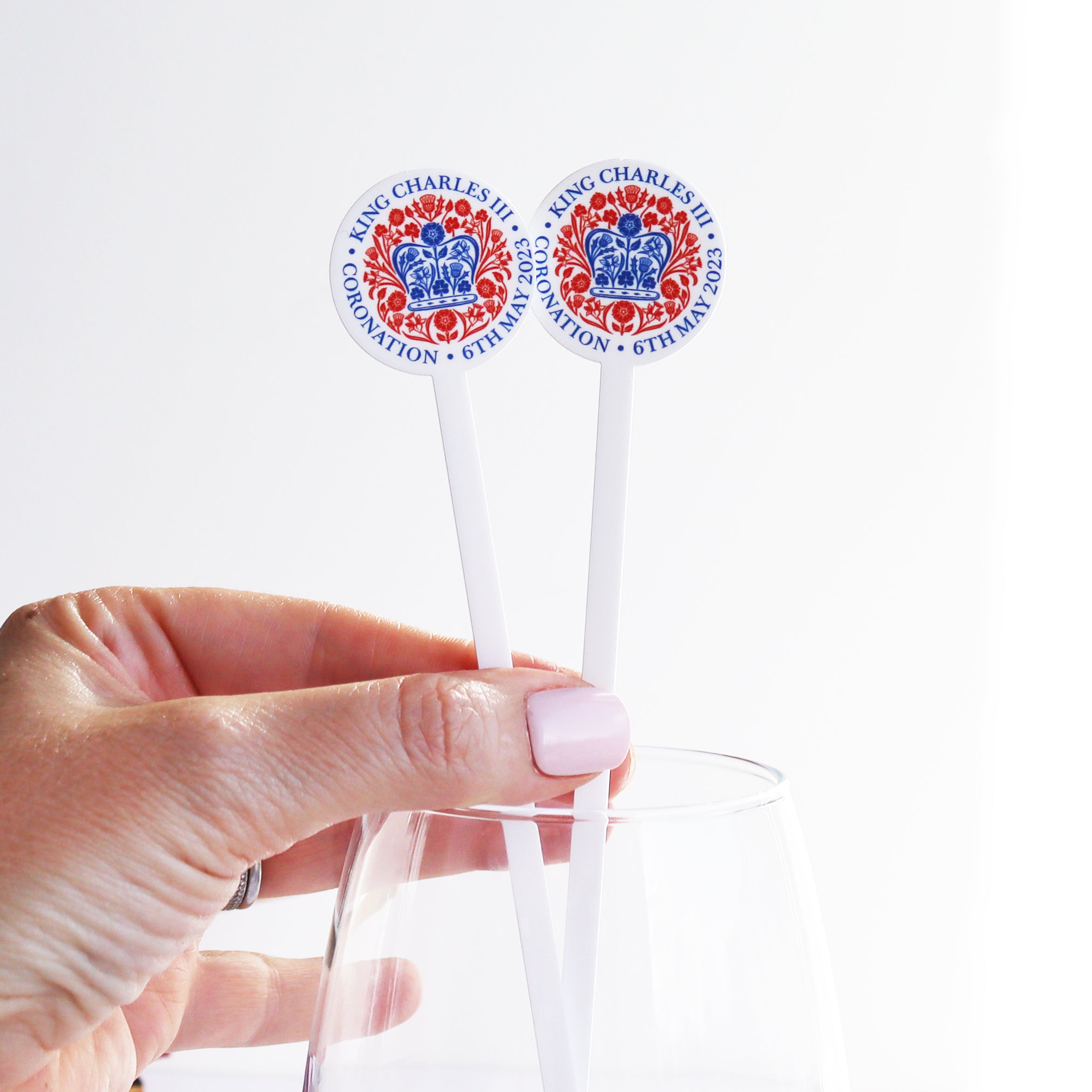 coronation party offical emblem sdrink stirrers