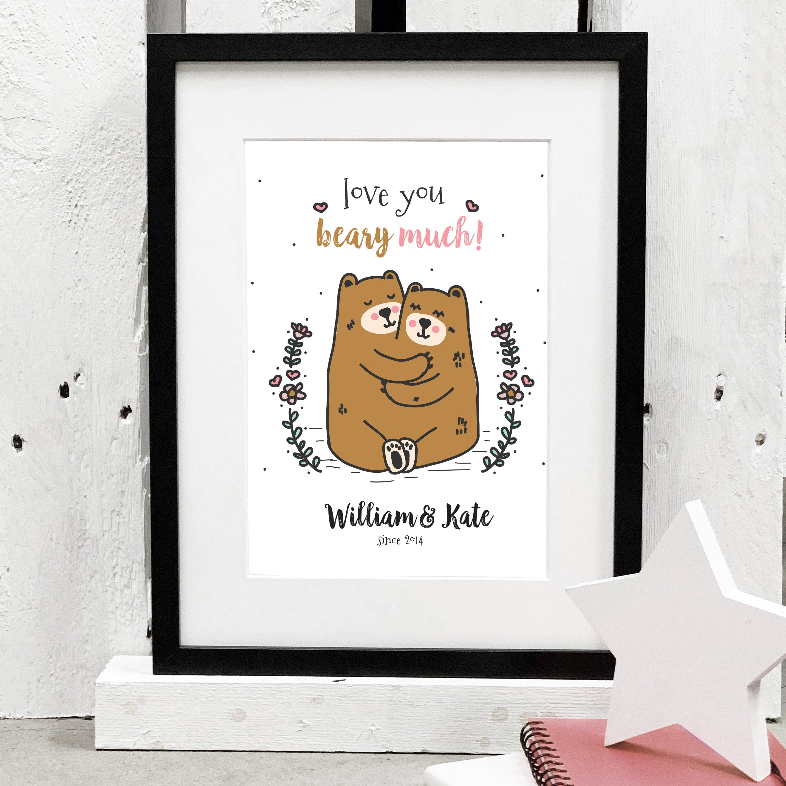 Personalised Love You Beary Much Couples Print