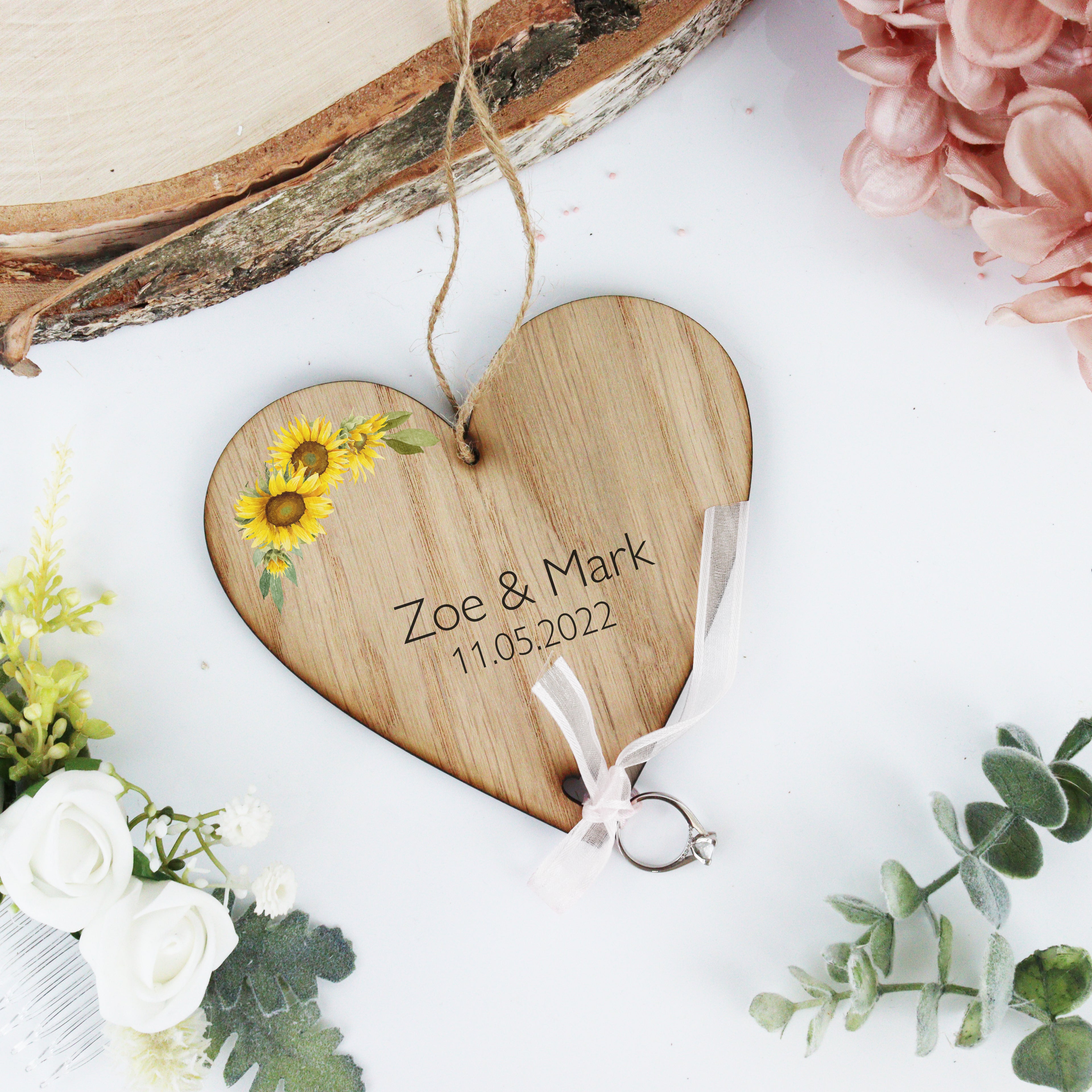 Personalised Wedding Ring Bearer Holder - Sunflower