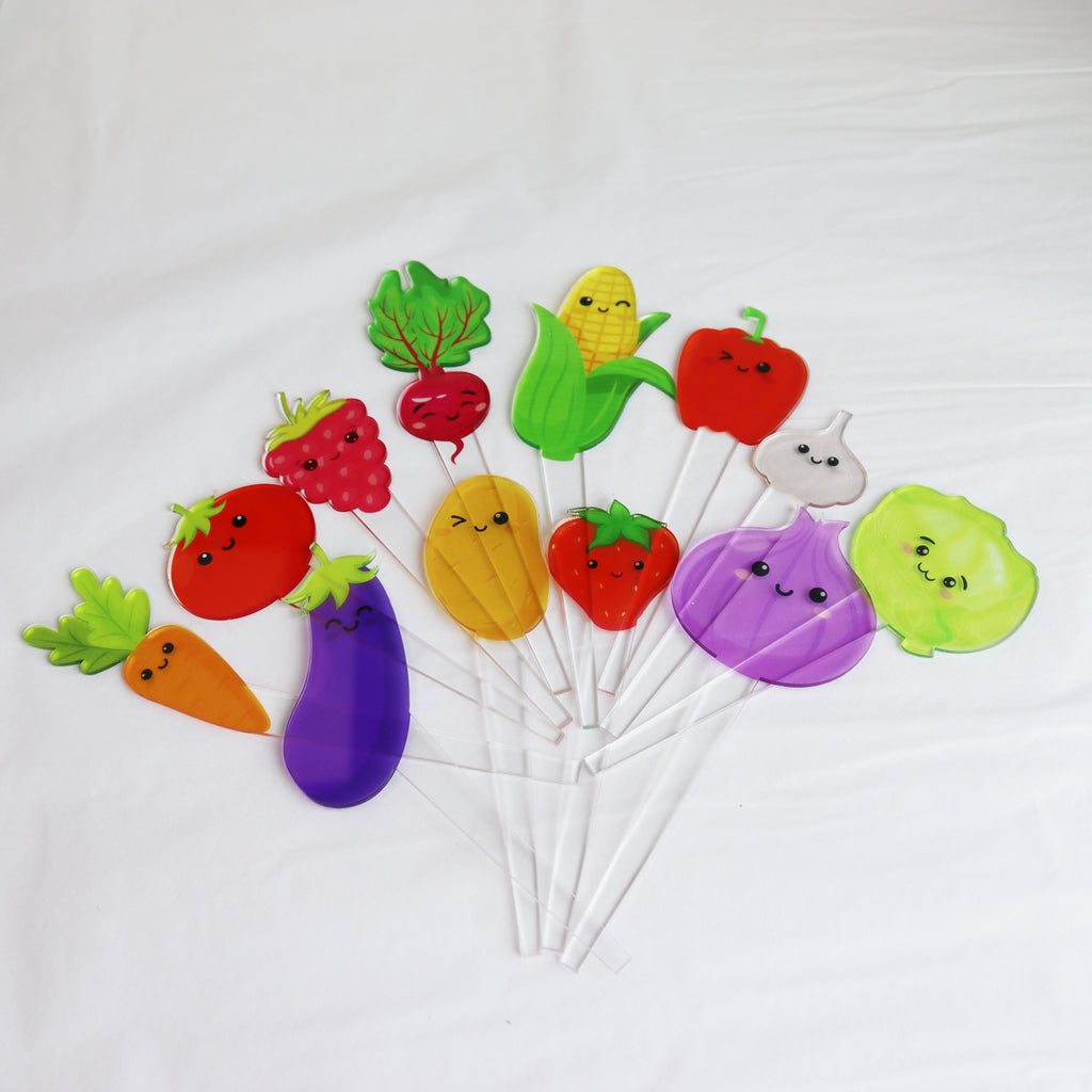Set Of 12 Cute Veg And Fruit Plant Markers