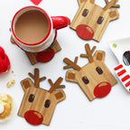 Set Of Four Wooden Rudolph Reindeer Coasters