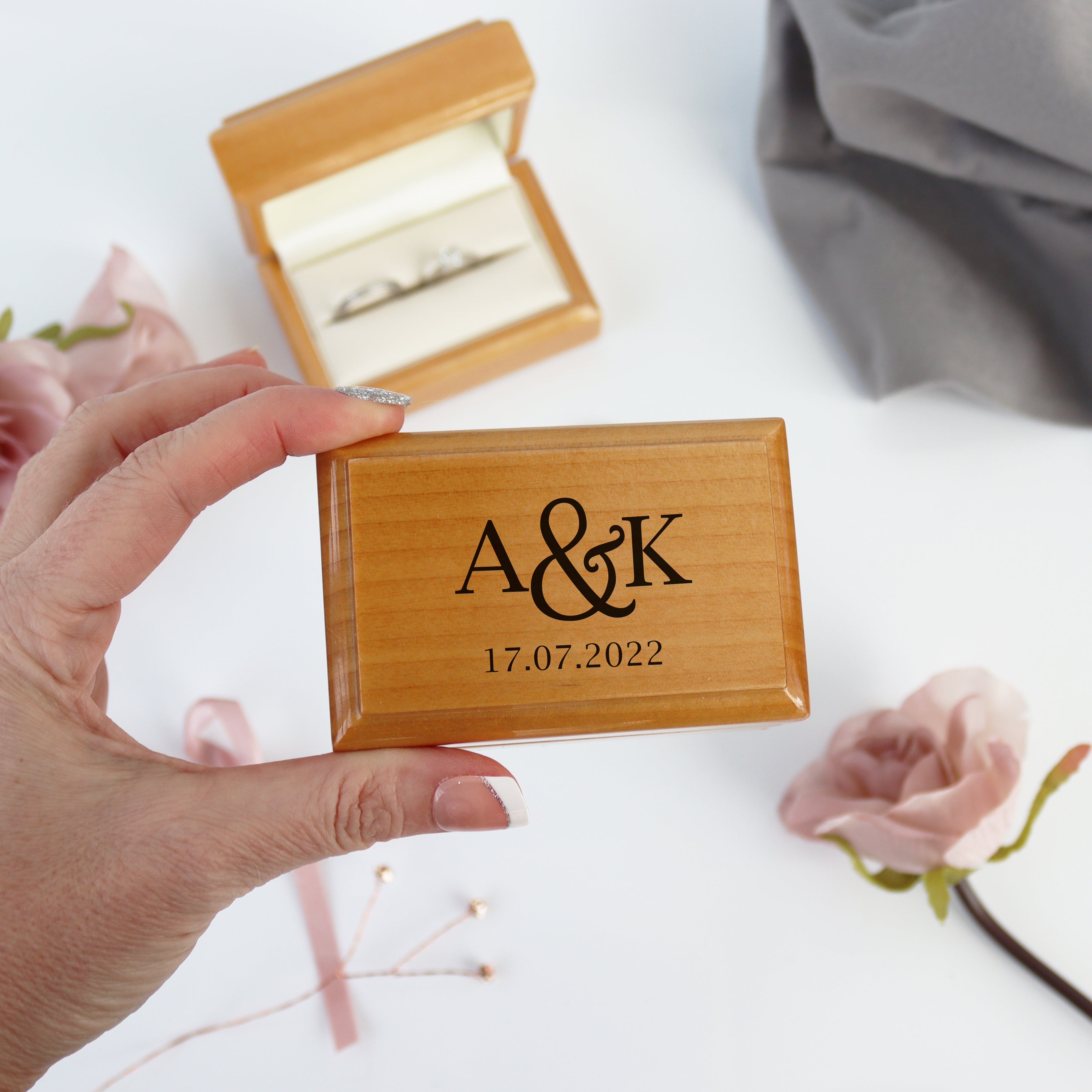 Personalised Double Wedding Ring Wooden Box