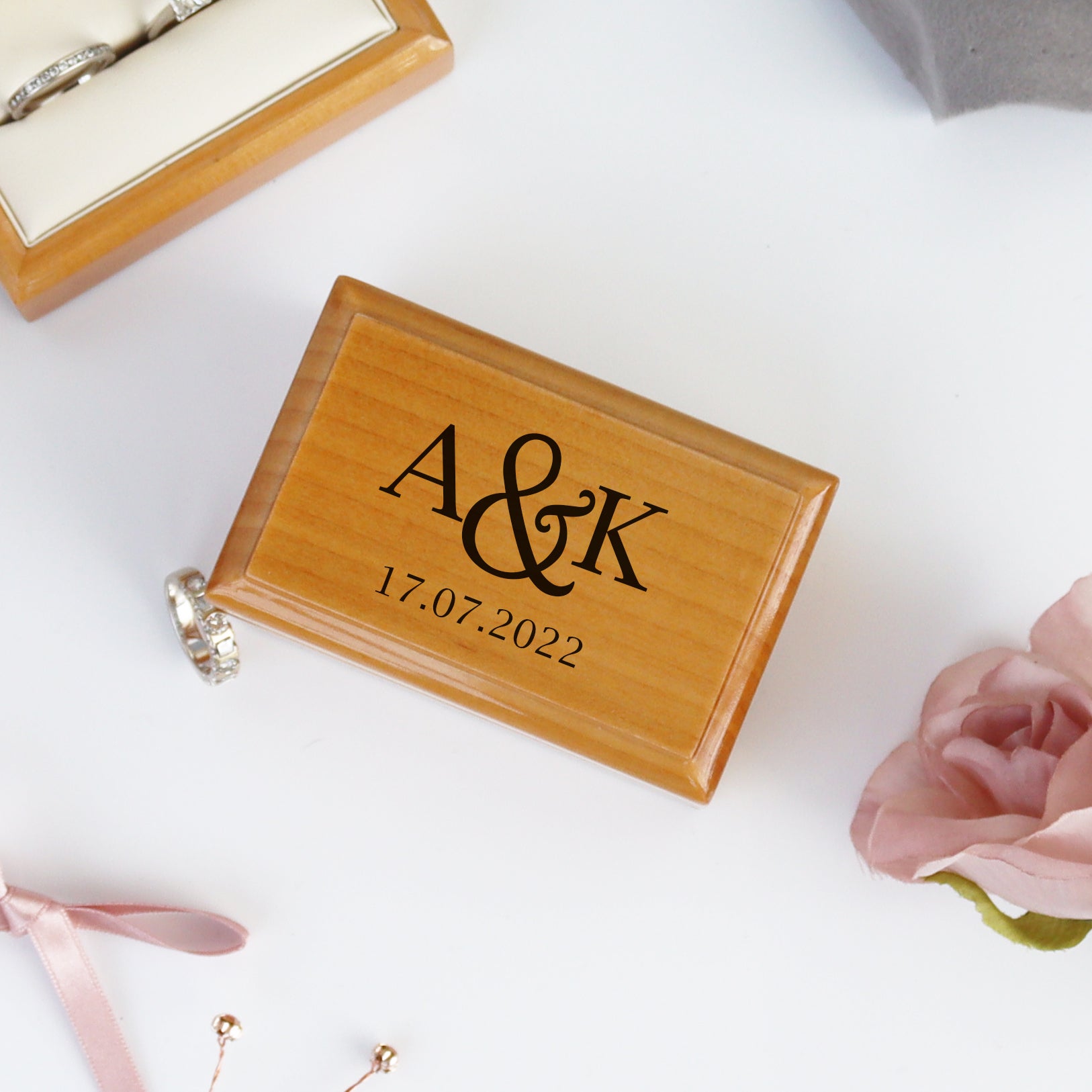 Personalised Double Wedding Ring Wooden Box