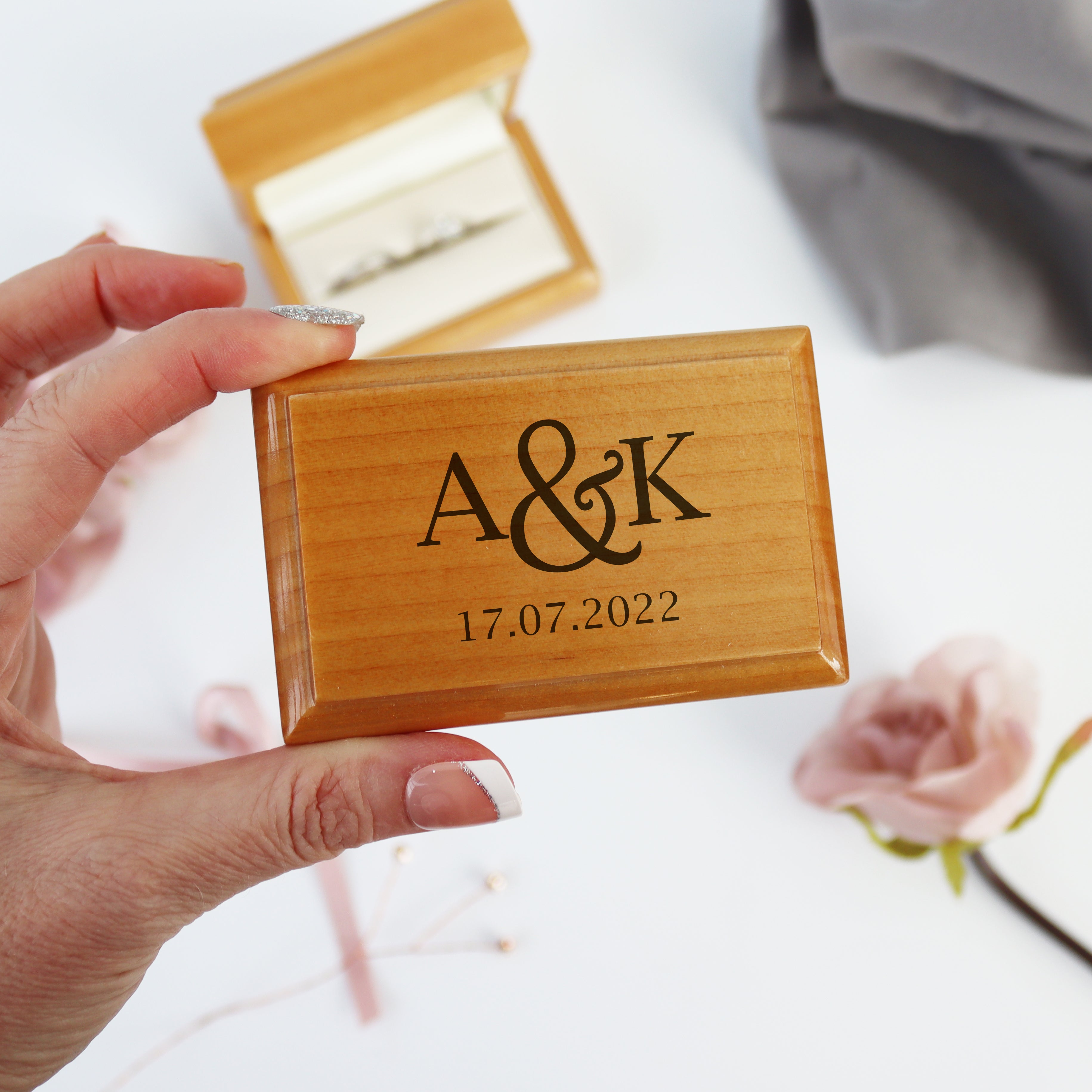Personalised Double Wedding Ring Wooden Box