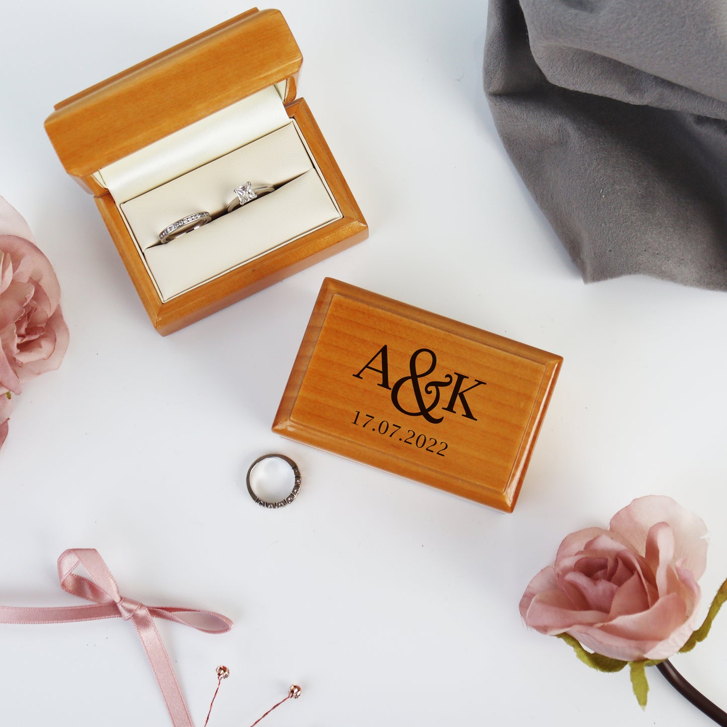 Personalised Double Wedding Ring Wooden Box