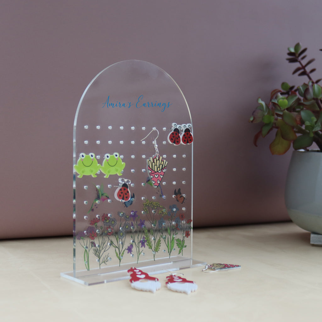 personalised acrylic earring holder can hold 50 sets of earrings