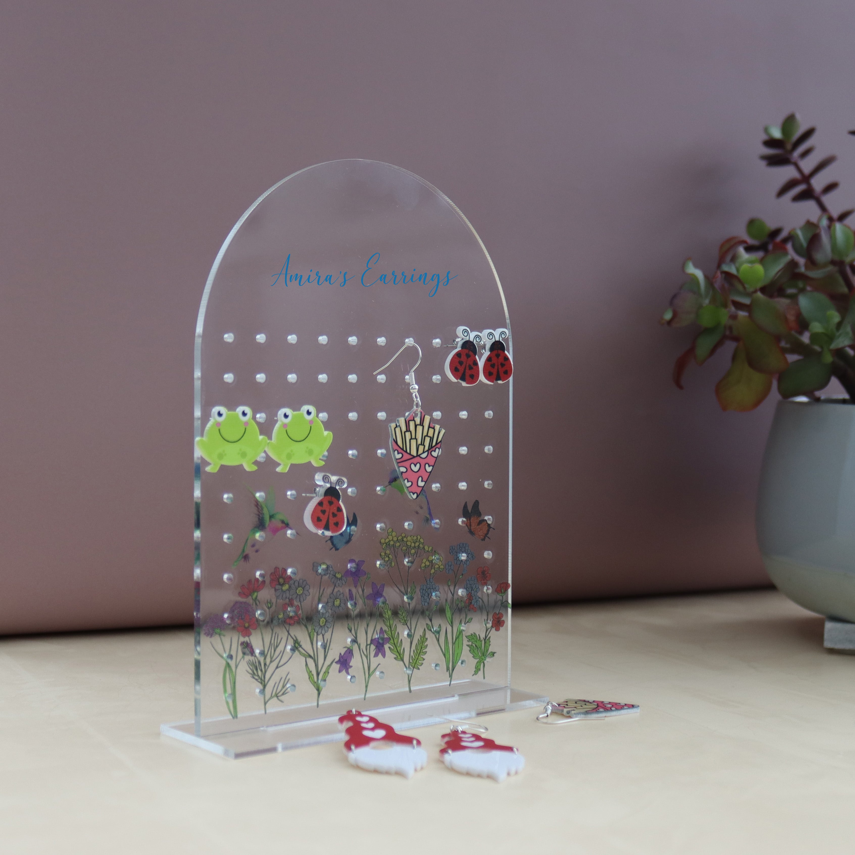 personalised acrylic earring holder can hold 50 sets of earrings