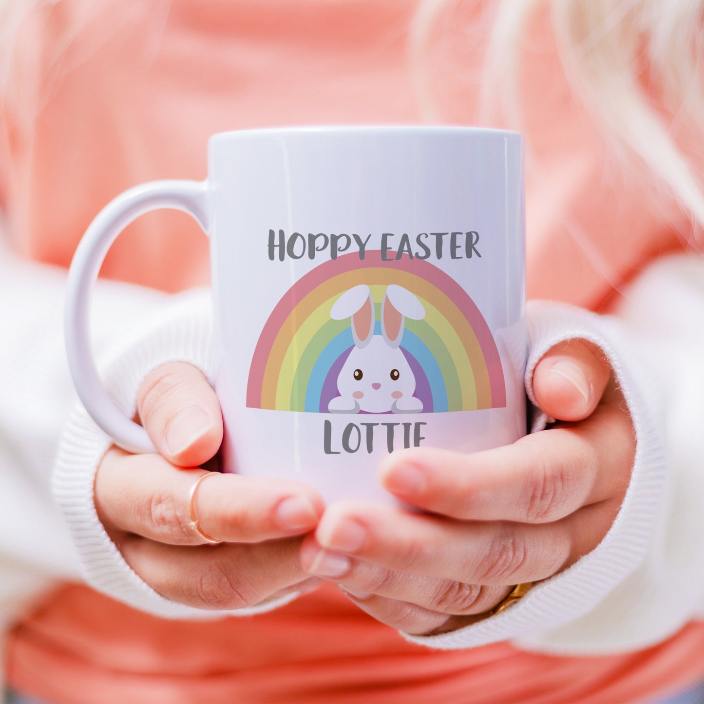 easter mug gift for child with rainbow design