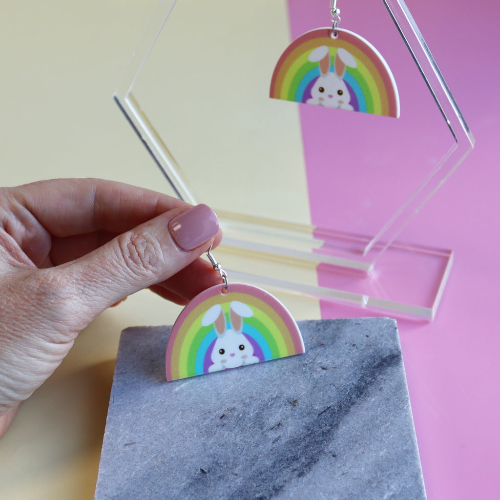 easter rabbit rainbow acrylic earrings