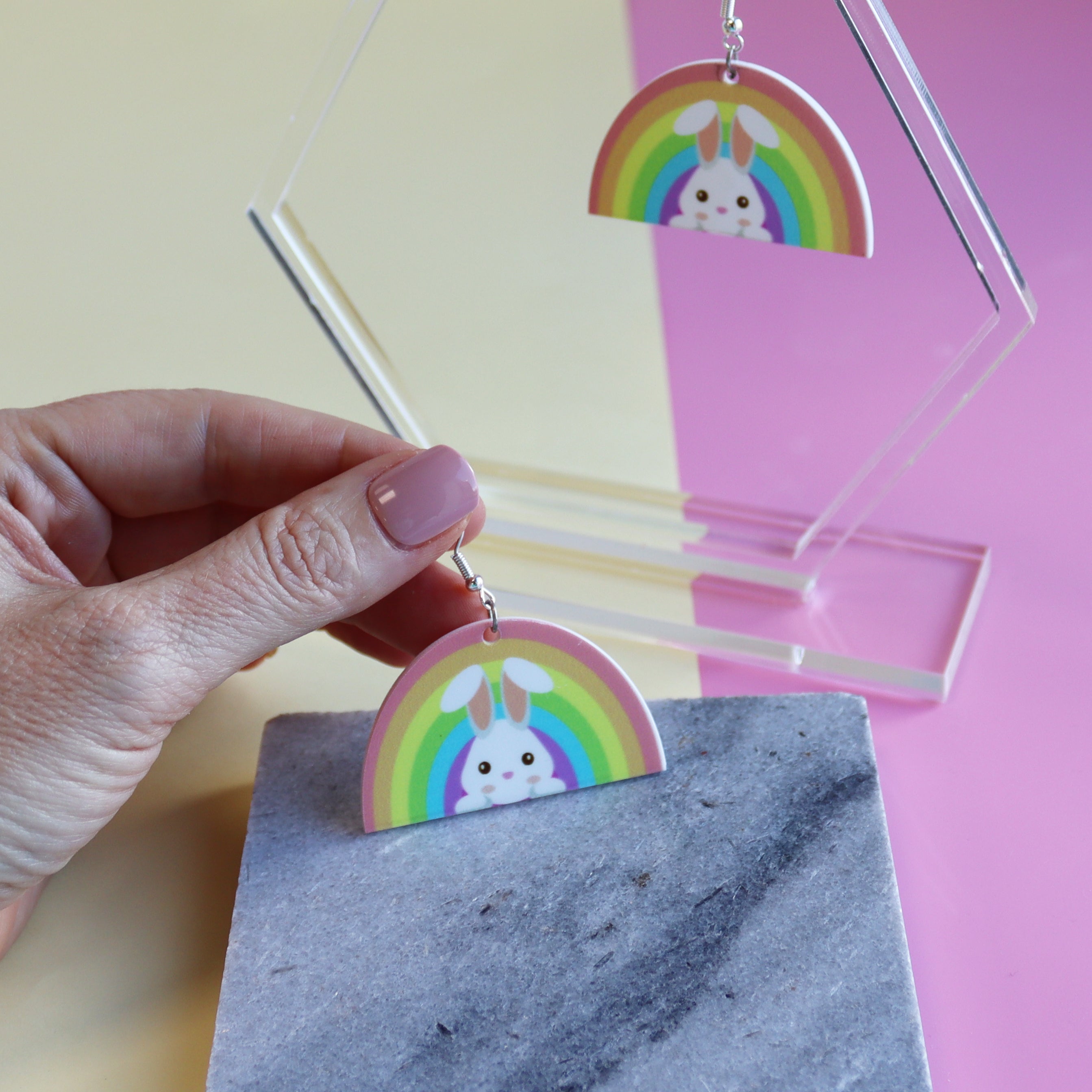 easter rabbit rainbow acrylic earrings