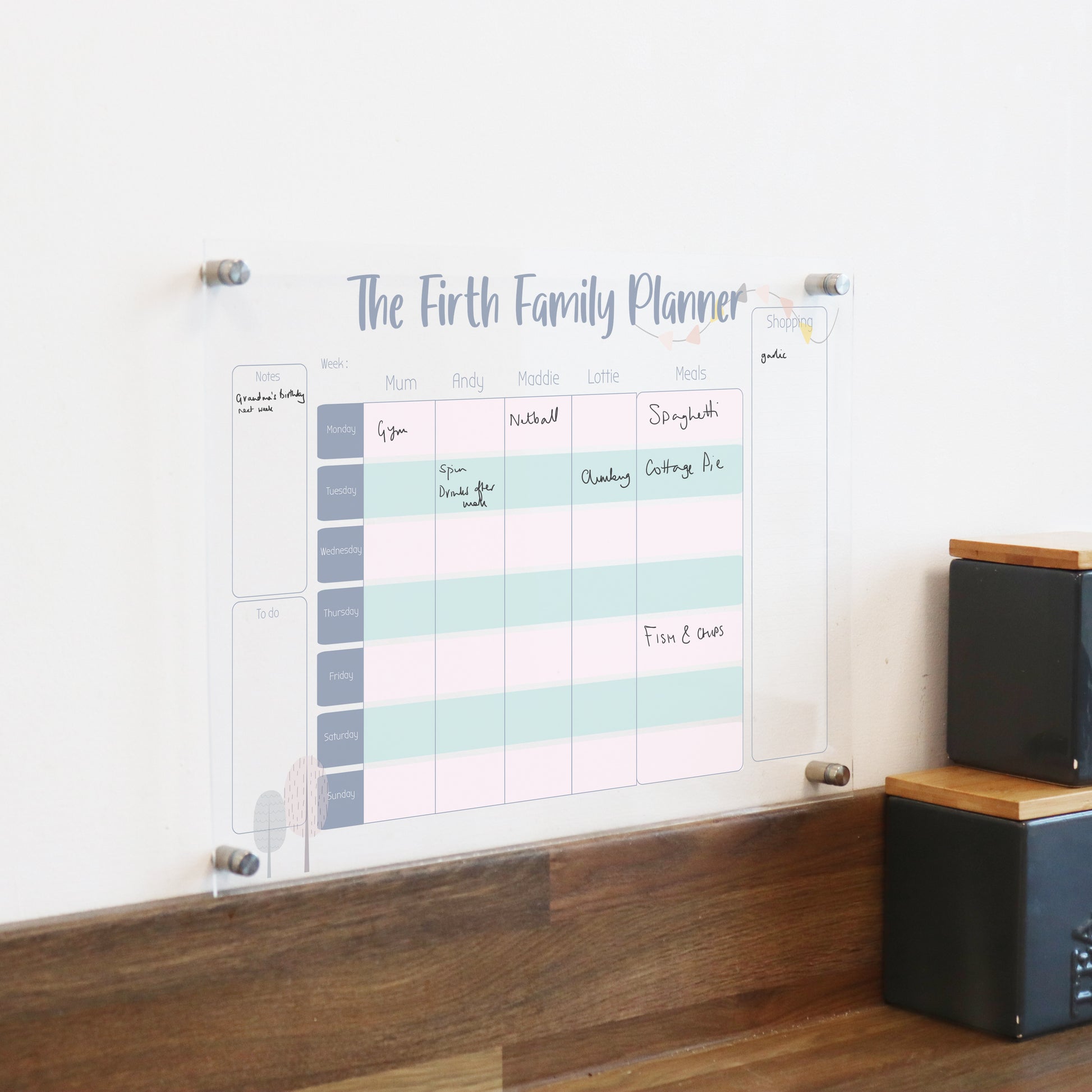 personalised family activity planner meal planner family organiser wipe clean