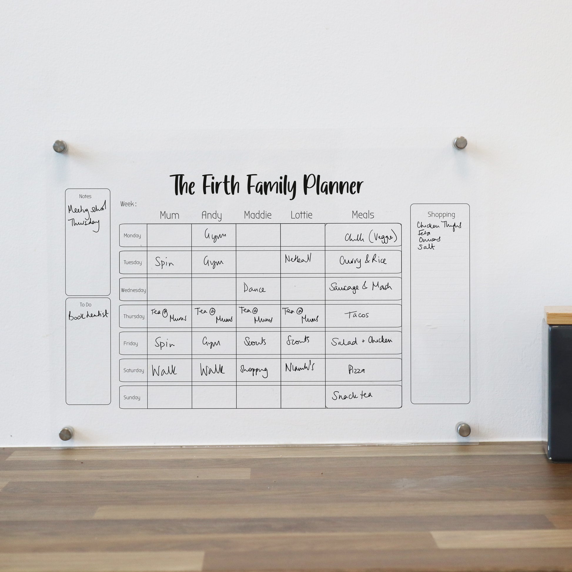 activity planner personalised family organiser wipe clean acrylic family meal planner wall planner plain black