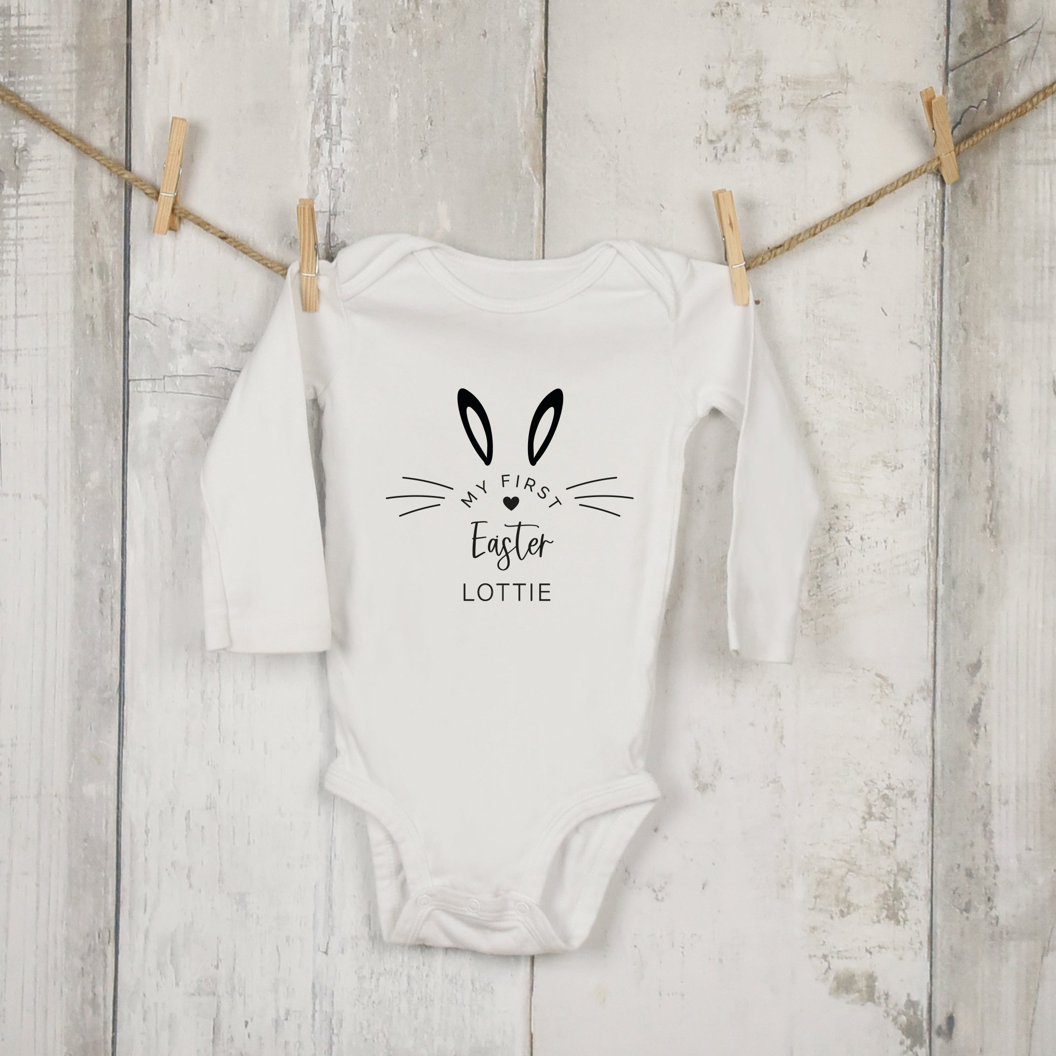Cute bunny Easter baby grow, personalised gift for newborns and infants.