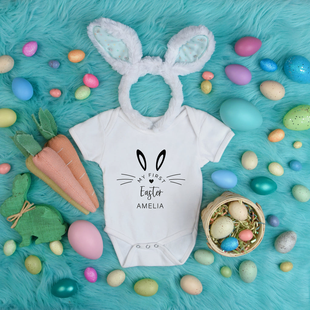 Personalised Easter baby grow with cute bunny design for First Easter.