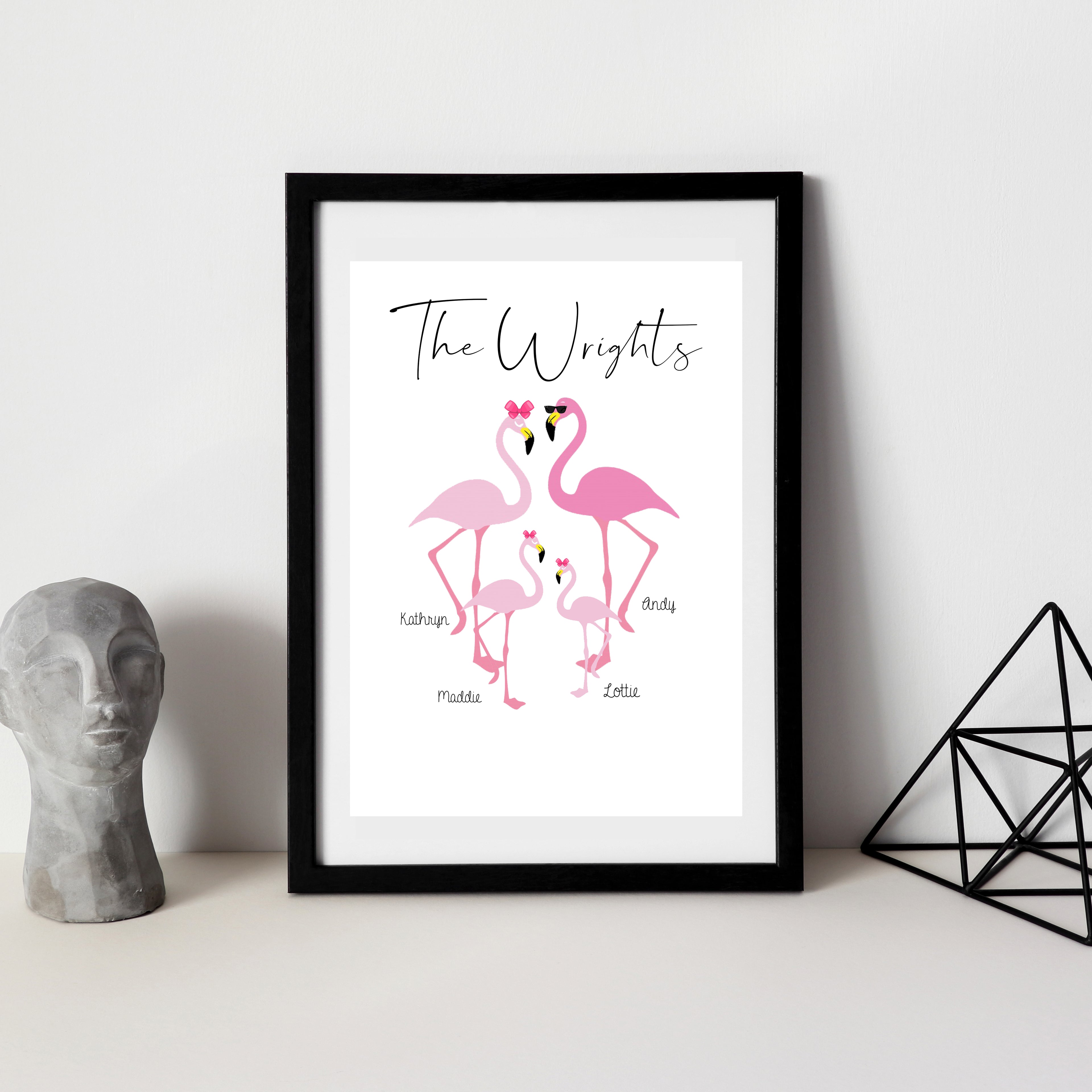 flamingo family print fun print of family of animals for new family new home gift family print gift