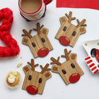 Set Of Four Wooden Rudolph Reindeer Coasters