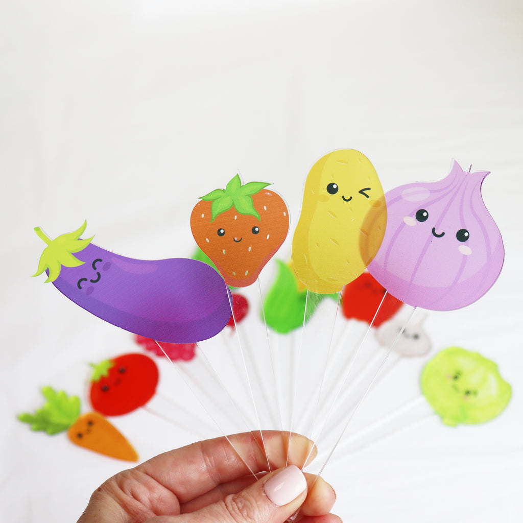 Set Of 12 Cute Veg And Fruit Plant Markers