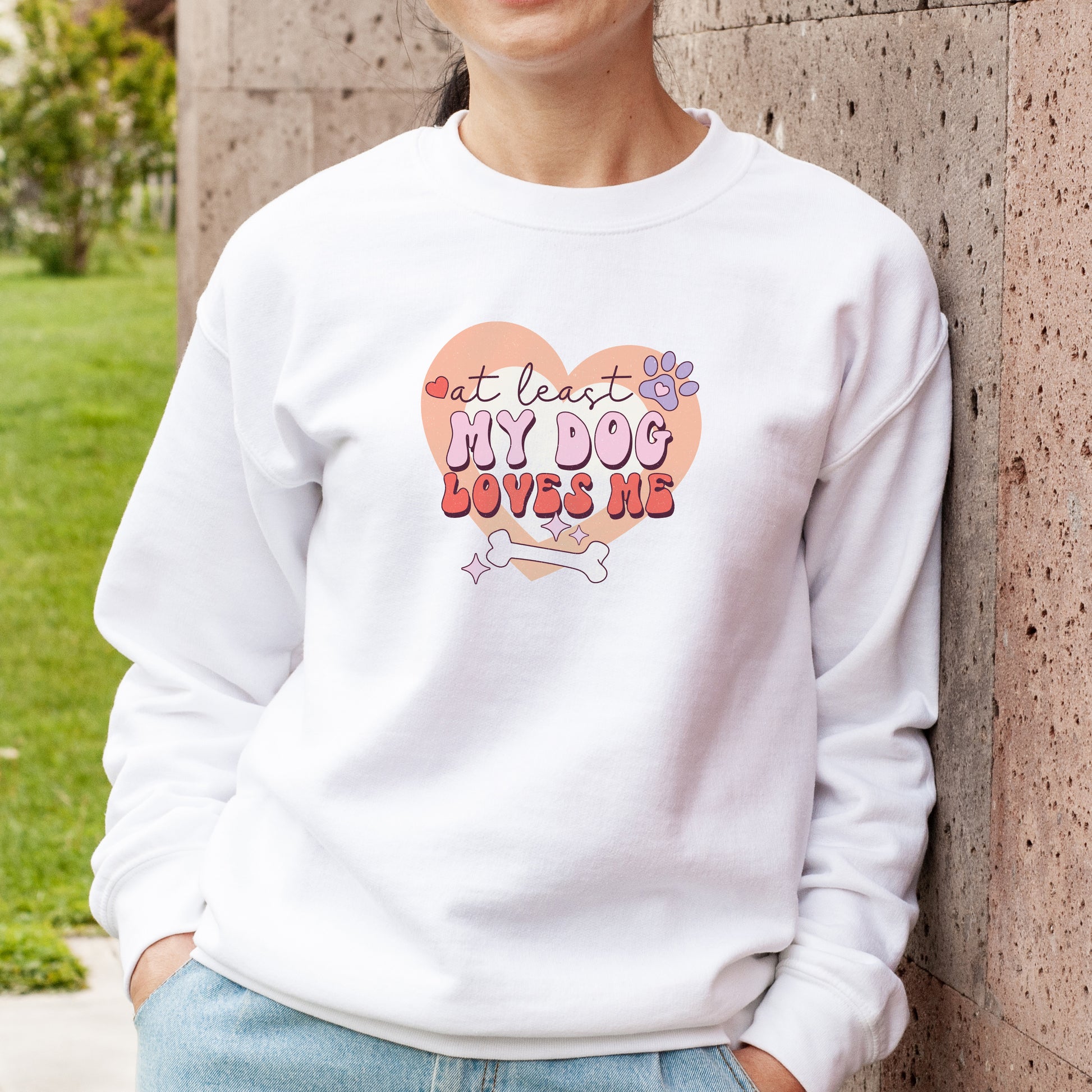 Soft white sweatshirt with fun dog mum design for single ladies