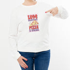 Love Pizza Valentine's design retro printed jumper on model